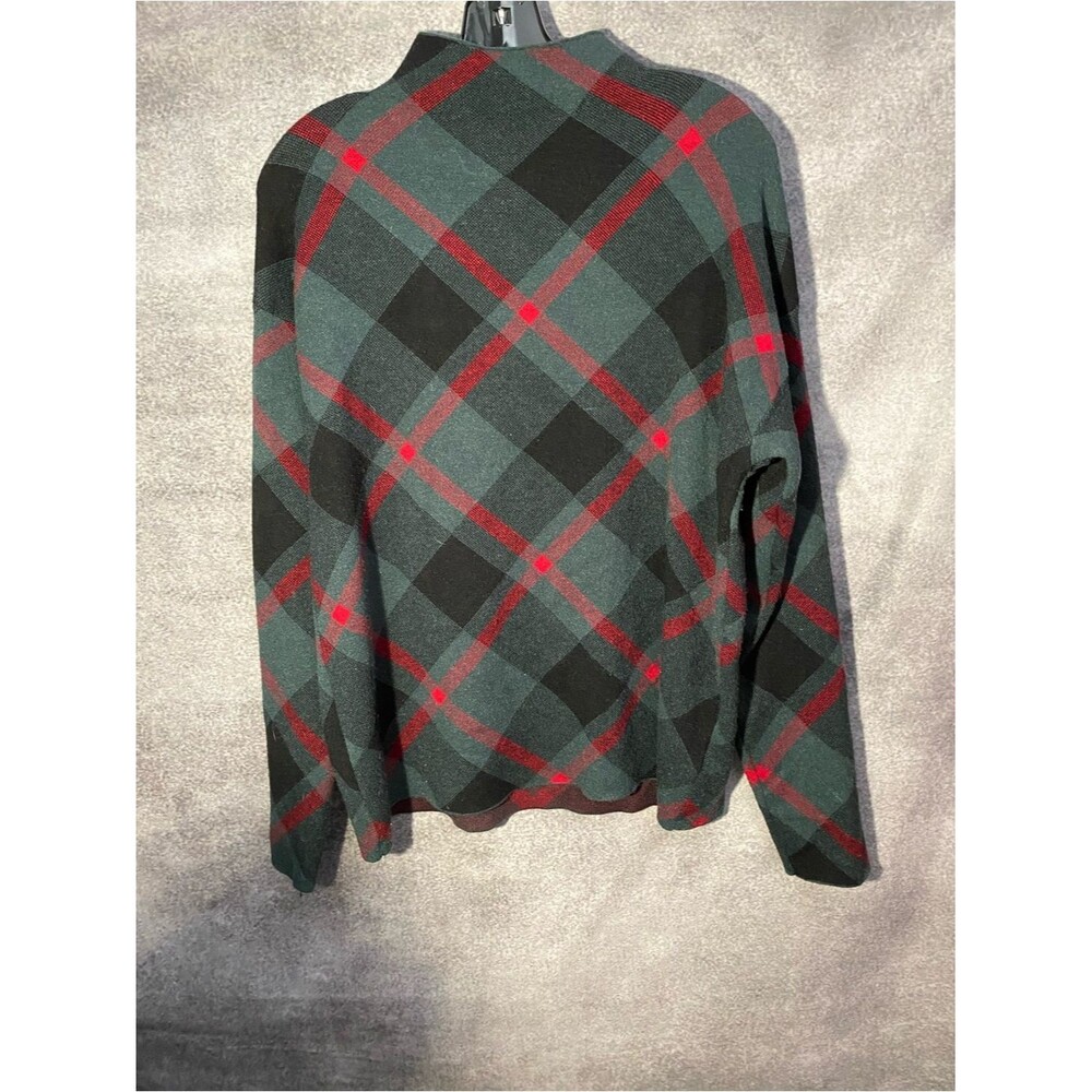 Rachel Zoe Women Plaid Mock Neck Knit Sweater Green Red Black Size Large